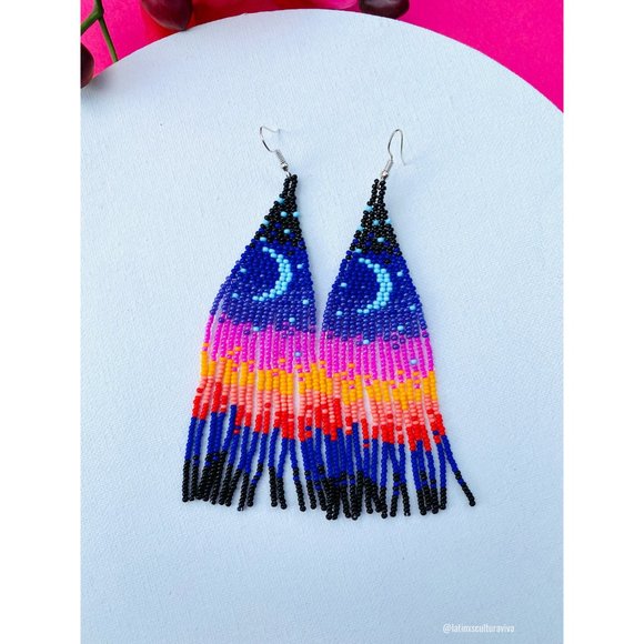 Huichol Earrings Huichol Art Mexican Earrings Hand Beaded Earrings, Flower Earri - Picture 2 of 5